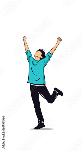 Joyful person celebrating success with arms raised high in exuberance