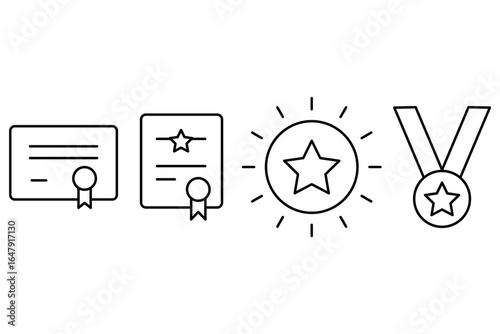 set of winning reward icon, medal icon vector illustration symbol. 