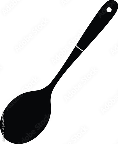 Black kitchen utensil with oval bowl and long handle
