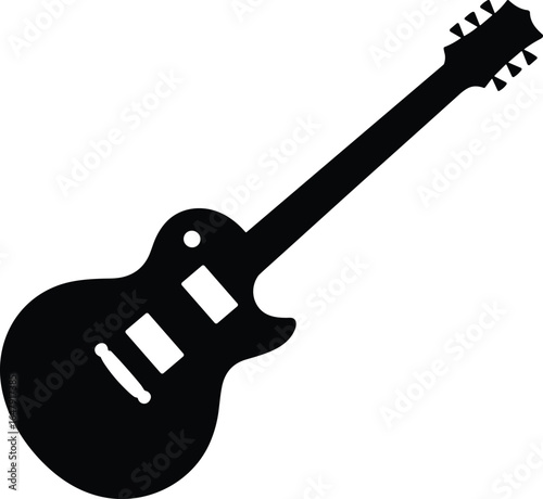 Electric guitar silhouette icon, musical instrument vector, rock music design, black and white illustration, single cutaway body, sound gear
