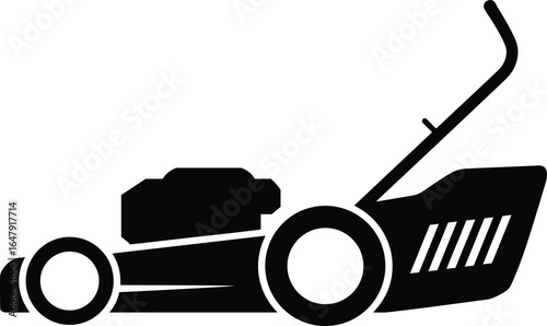 Lawn mower silhouette icon, gardening tool vector, grass cutting equipment design, outdoor yard care, flat style, cad drawing flat vector illustration