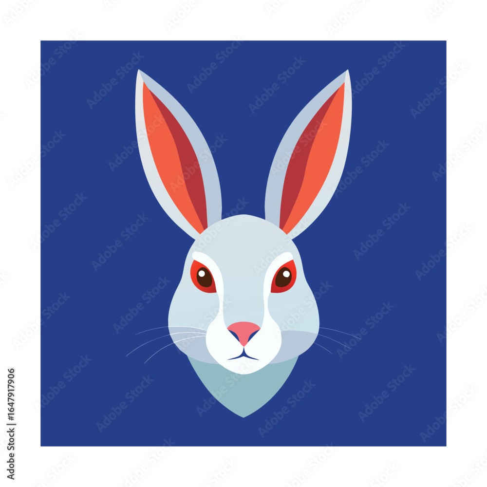 Obraz premium Rabbit Face with Red Eyes on Blue Background bunny