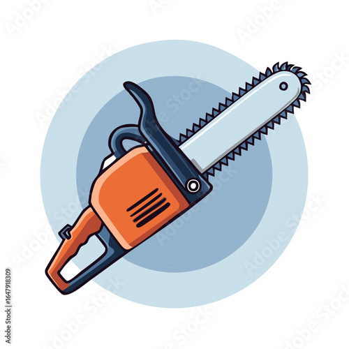Modern power chainsaw with sharp teeth and ergonomic handle