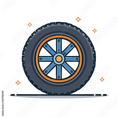 Car Tire Cartoon Style Vector Illustration Vehicle Wheel Automobile Part Design