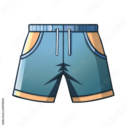 Cartoon style blue shorts with drawstring vector illustration for apparel and garment products