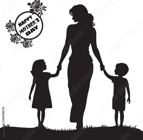 Happy Mother's Day 11 May silhouettes vector art illustration