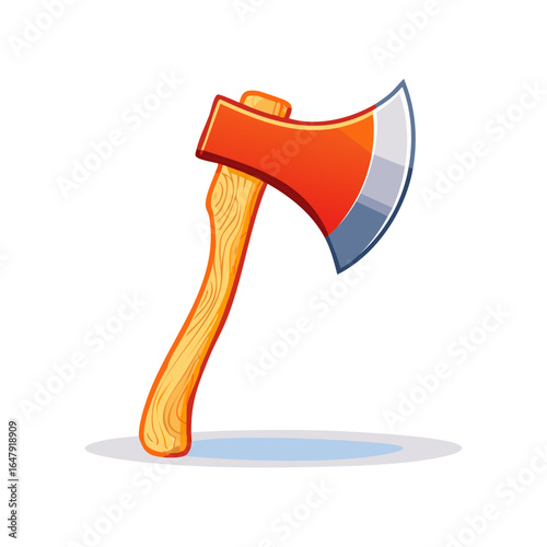 Cartoon Style Lumberjack Axe Red Head Wood Handle Single Tool Illustration