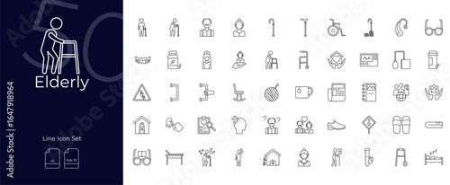 Elderly Line Editable Icons set. Vector illustration in modern thin line style of Elderly icons: elder, caregiver, insurance, etc