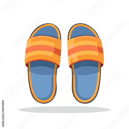 Pair of Colorful Striped Slip-on Sandals, Casual Summer Footwear on White, Fashionable Open Toe Slippers for Vacations