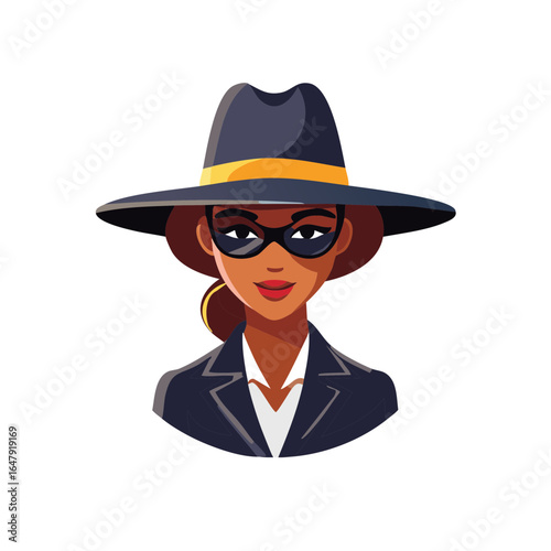 Stylish woman with sunglasses and hat, avatar icon, detective, secret agent