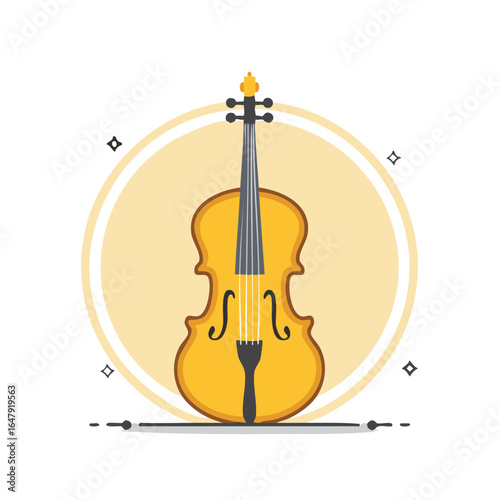 Yellow violin illustration with circle background decorative design element