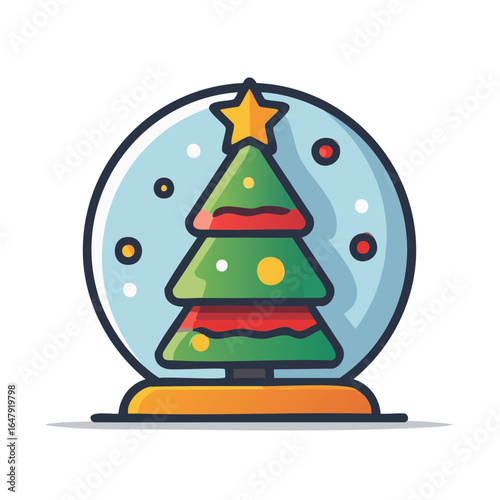 Christmas snow globe with festive tree and star symbol, holiday celebration vector illustration