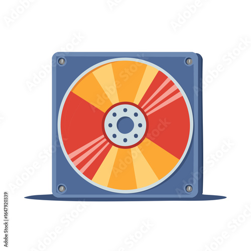 Stylized Internal Hard Drive Computer Component With Colorful Spinning Disk