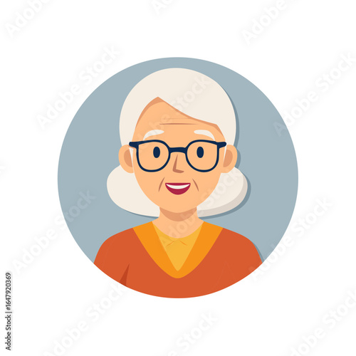 Cartoon style portrait of senior woman with glasses and gray hair