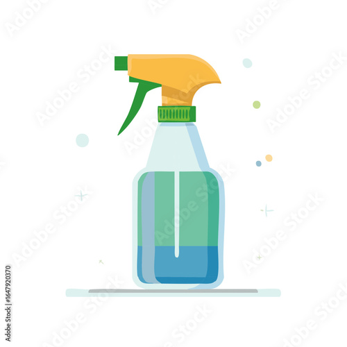 Flat vector illustration of a colorful spray bottle with blue and green liquid inside