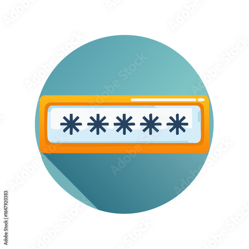 Password protected data entry point with asterisks on round button, access and security concepts