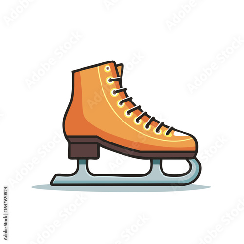 Orange ice skate illustration, side view of a single figure skate design