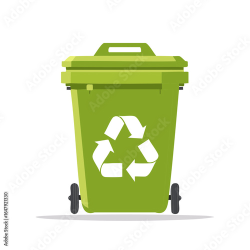 Green Recycling Bin with Recycle Symbol for Waste Segregation on Wheels