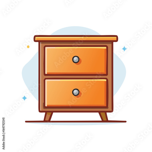 Cute orange wooden nightstand with two drawers cartoon vector illustration home furniture icon