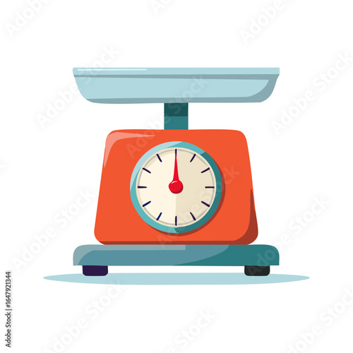Retro kitchen scale with a circular analog dial and vibrant orange housing