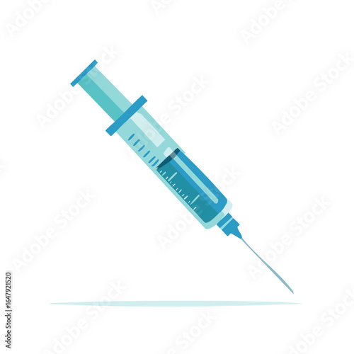 Cartoon Syringe with Blue Liquid Ready for Injection and Medical Treatment