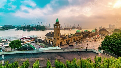 Panoramic view of the hamburg harbor with the speicherstadt and elbe river