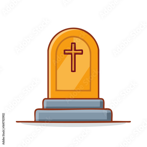 Illustrated gravestone with cross, marking a grave in a cemetery, depicting loss, grief, and a place of burial or memorial