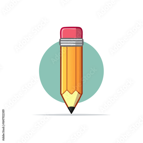 Sharpened Cartoon Pencil with Eraser Illustration Graphic Design Element for Education Creative Arts