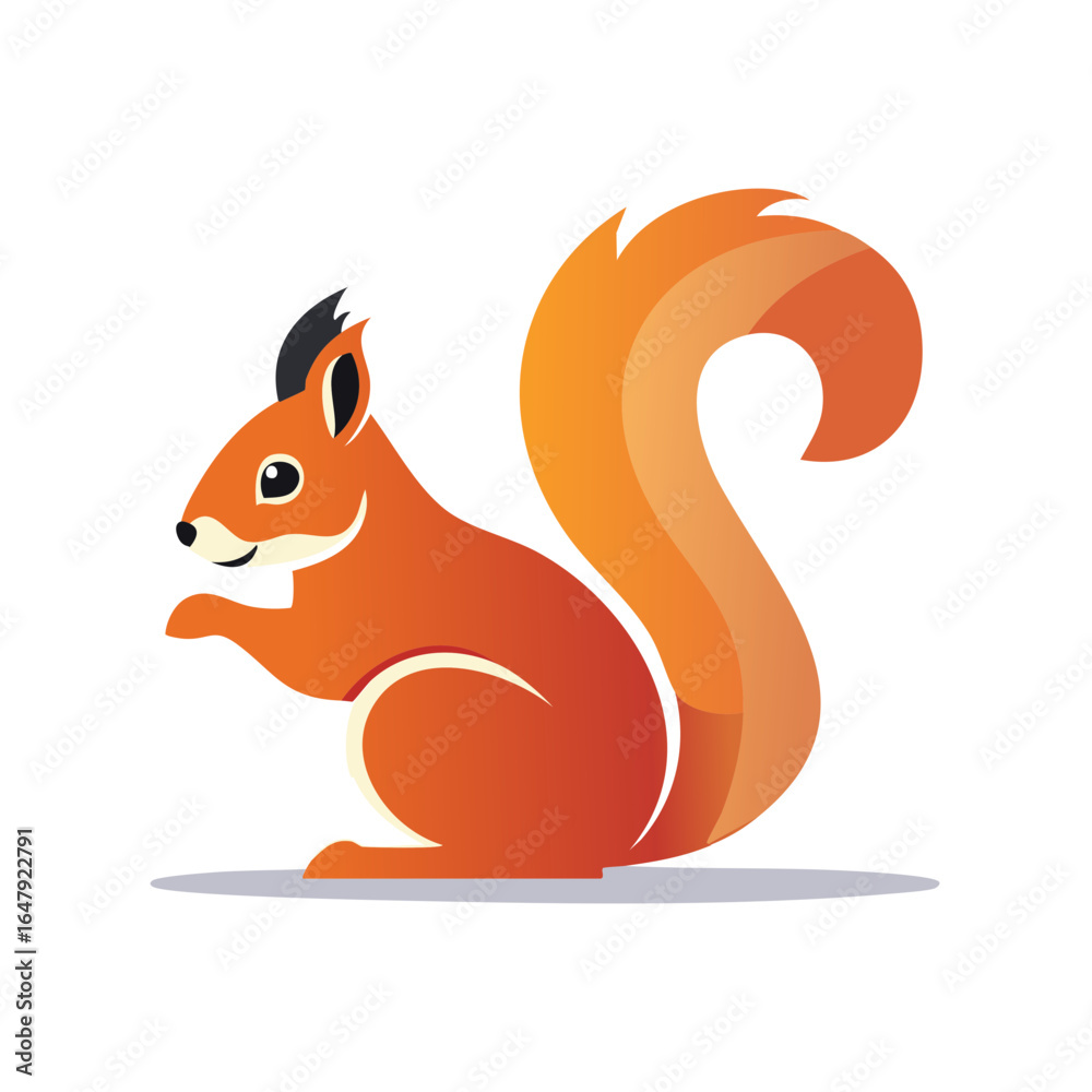 Fototapeta premium Illustration of an Alert Squirrel with Gradient Orange Fur and a Bushy Tail, Wildlife Concept
