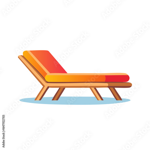 Vector Illustration of a Wooden Beach Chair with Colorful Cushion for Relaxation on Sunny Day, Tourism and Recreation Concept.