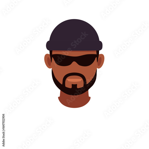 Cool Black man with a beard wearing sunglasses and a beanie hat vector illustration