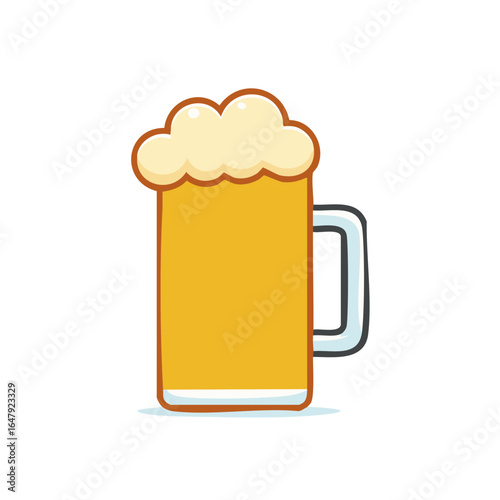 Refreshing Mug of Beer with Frothy Head in Cartoon Style Design on White Background for Celebrations