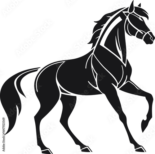 Stylized Silhouette of a Majestic Black Horse with Flowing Mane and Tail Symbolizing Power and Grace in Motion
