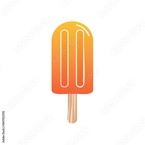 Vibrant orange popsicle with dual segments on a wooden stick a sweet frozen treat