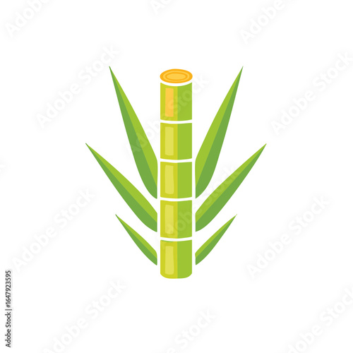 Stylized sugarcane stalk with green leaves vector illustration