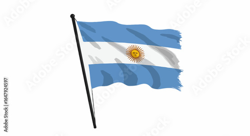 Waving Argentine Flag on a Pole, Representing National Pride and Patriotism