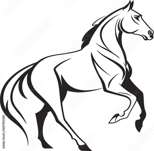 Dynamic Stallion Illustration Graceful Horse Design in Black and White Graphic Symbol of Power and Freedom