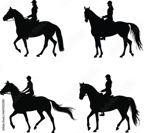 Equestrian Silhouettes A Study of Riders and Horses in Motion Representing Various Gaits and Styles within the Equestrian World