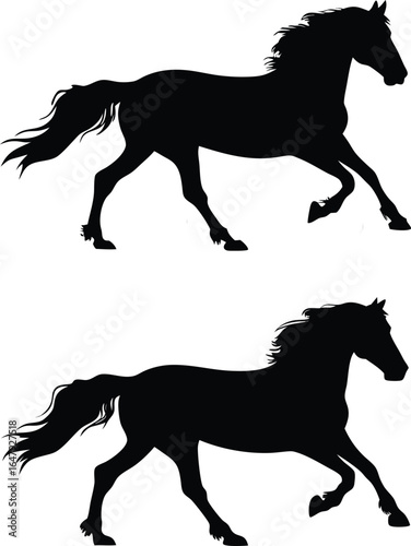 Galloping Horse Silhouettes Majestic Equestrian Art Expressing Freedom and Movement Striking Equine Black and White Design
