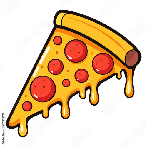 vector illustration of a slice of pepperoni pizza with bubbling cheese and crispy crus