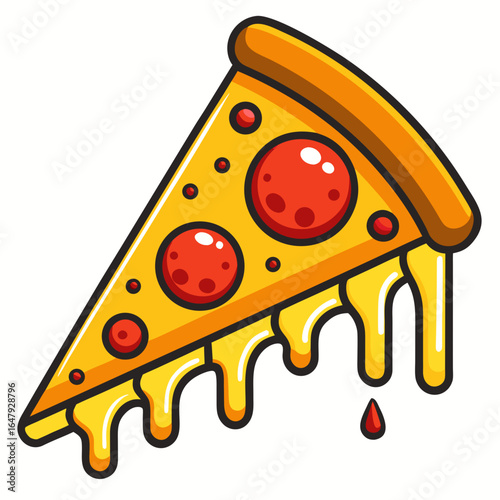 vector illustration of a slice of pepperoni pizza with bubbling cheese and crispy crus