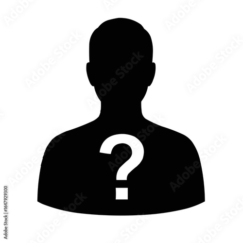 Silhouette of a person with a question mark on their chest symbolizing uncertainty and anonymity concept on transparent background