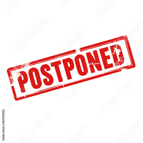 Illustration of a red postponed stamp with a rectangular border on a white background image view on transparent background
