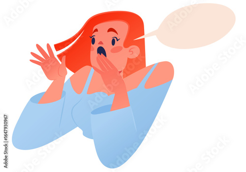 Surprised or scared young woman. Face with pronounced emotions. Concept of expression of emotions, psychology, body language. Vector dynamic illustration isolated on white background