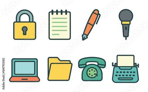 Colorful Security Icons. Flat vector mini-illustrations protecting sources in colors children's illustrations: