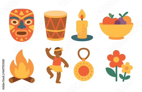 Cultural Ritual Icons. Flat vector mini-illustrations cultural rituals in colors children's illustrations: