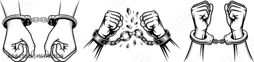 Broken Handcuffs and Freedom Fist Vector Set, Justice and Liberation Illustrations.