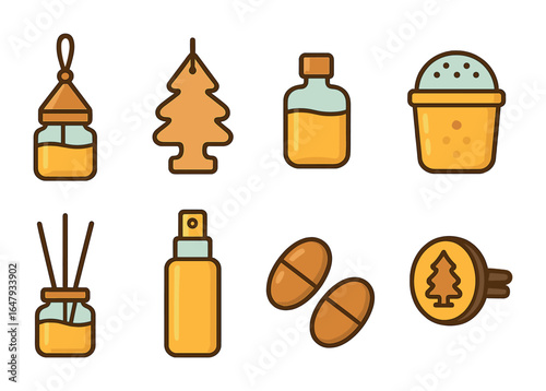 Car Scents Collection. Flat vector mini-illustrations car scent diffusers in colors children's illustrations: