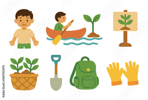 Mangrove Community Activities. Flat vector mini-illustrations mangrove community activities in colors children