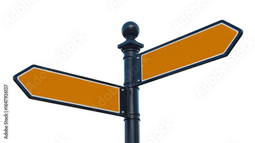 Choose your own adventure, two orange direction signposts